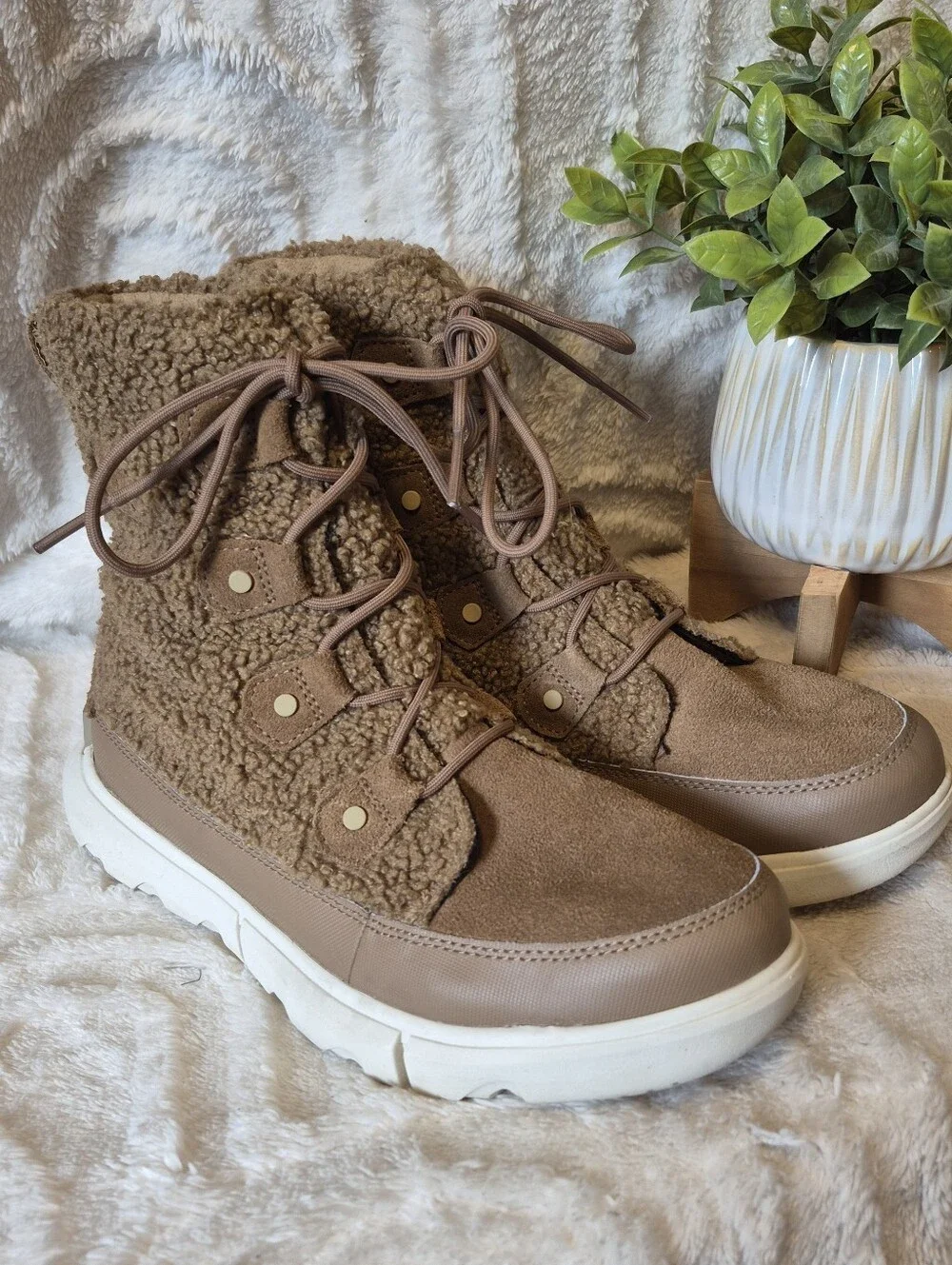 Sorel Explorer II Joan Cozy Boots Brown Sherpa Fleece Waterproof Insulated Sz 11